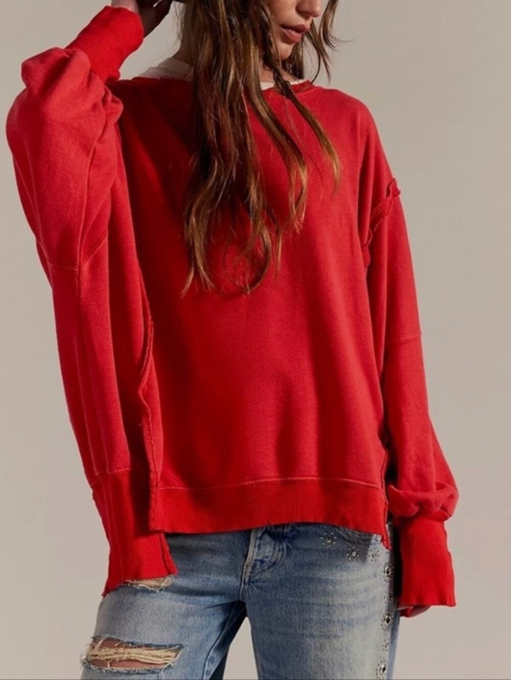 NWT Free People We The Free Camden Oversized Pullover Sweatshirt Flame Red M